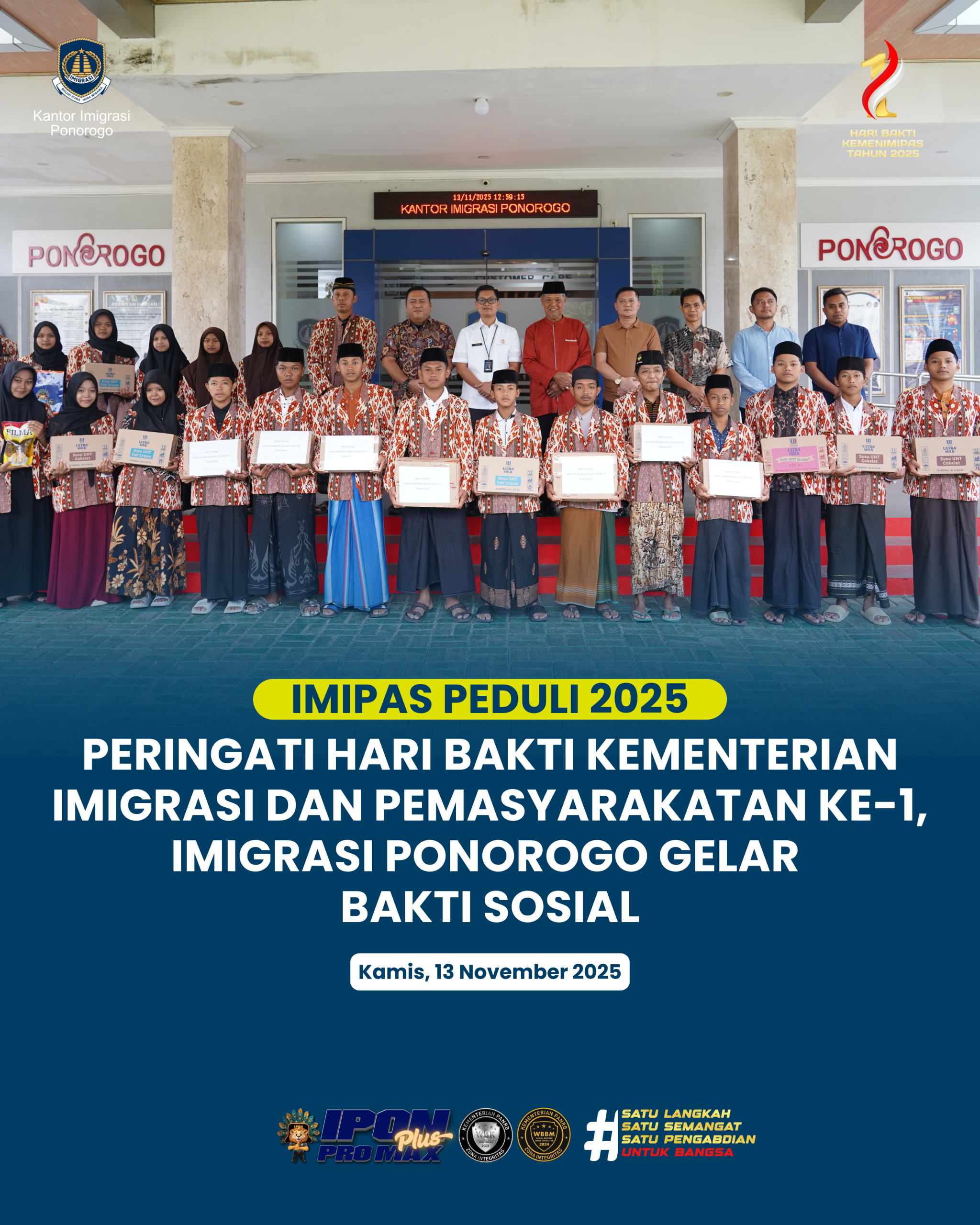 PERINGATI HARI BAKTI KEMENTERIAN IMIGRASI DAN PEMASYARAKATAN KE-1, IMIGRASI PONOROGO GELAR BAKTI SOSIAL