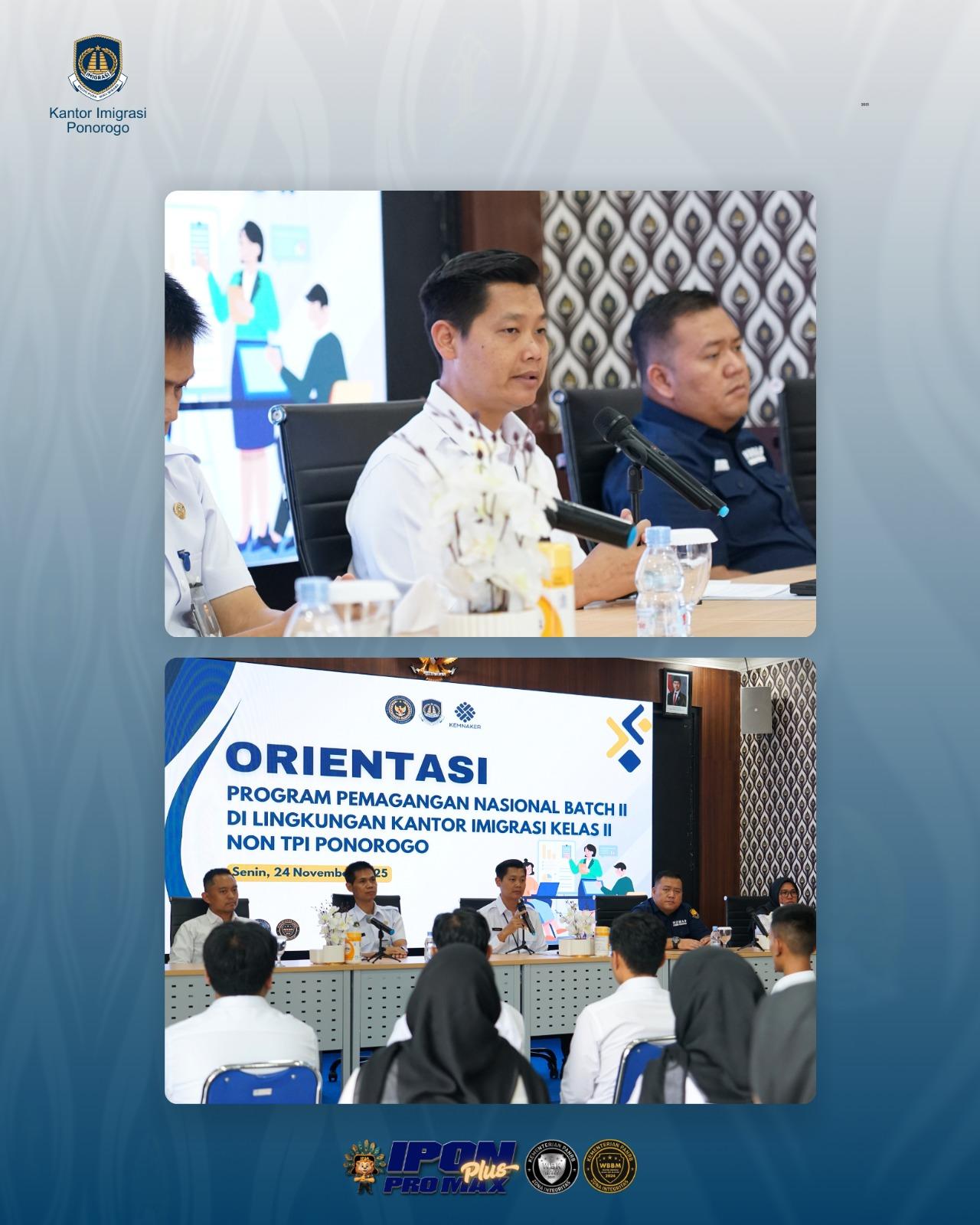 Plt. Kakanim Ponorogo Sambut 27 Peserta Magang Nasional Batch II Kemnaker 2025 dalam Pembekalan Tugas dan Fungsi Keimigrasian
